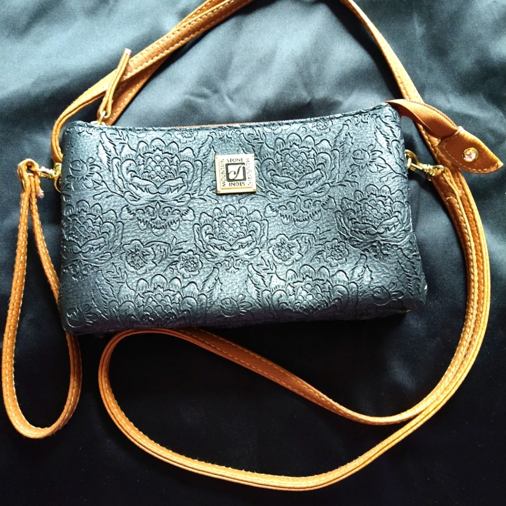 Stone Mountain Crossbody Convertible embossed black leather purse